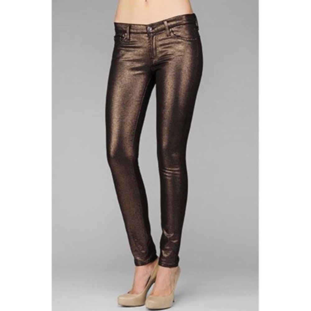 euc • 7 for all mankind • bronze metallic jeans